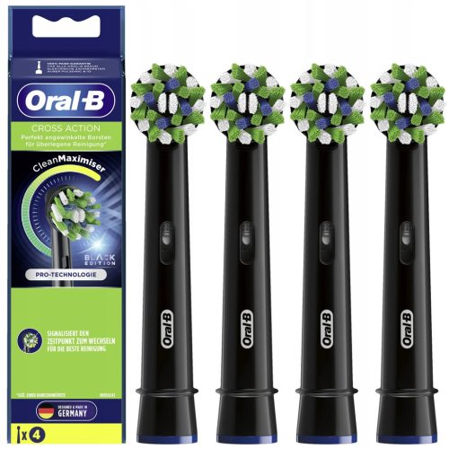  4x ORAL-B CROSS ACTION EB50 BLACK ELECTRIC TOOTHBRUSH HEADS