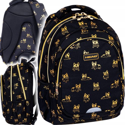 HEAD Golden Frenchie Ergonomic School Backpack for Grades 3+