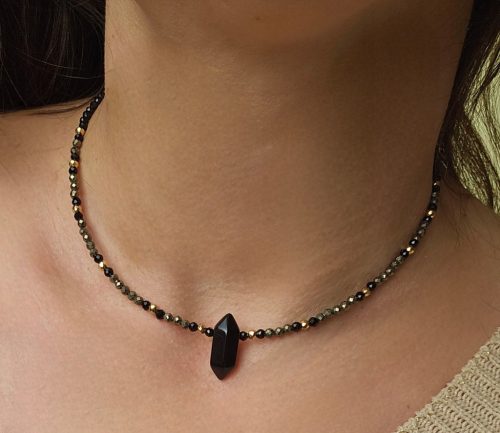  Choker Necklace Black Tourmaline Pyrite Onyx Arrowhead