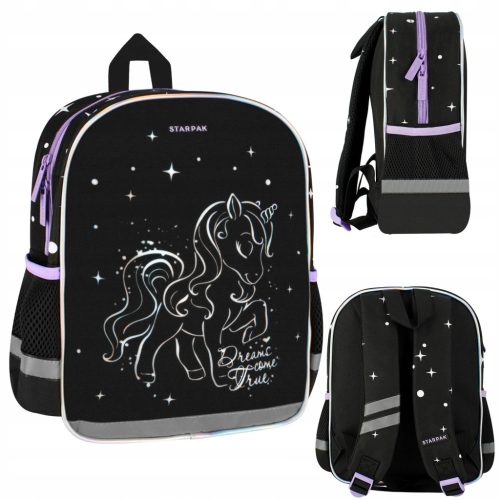 Black Unicorn Holo Preschool Backpack for Girls 31x25x10 cm