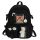 Black School Backpack for Girls with Teddy Bear Keychain and Accessories
