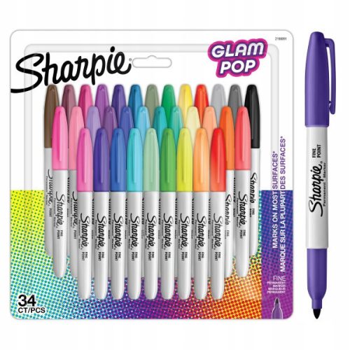  Sharpie Fine Glam Pop Permanent Marker, 34 Colors