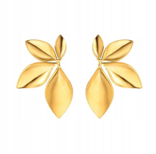  Gold earrings in the shape of a wing leaf, elegant, lightweight, steel studs