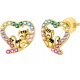  GOLDEN CAT HEART EARRINGS FOR GIRL SILVER 925 STUD STUDS