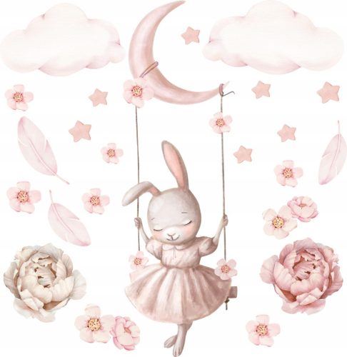  Wall Sticker Rabbit on Swing Peonies Stars H4