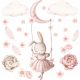  Wall Sticker Rabbit on Swing Peonies Stars H4