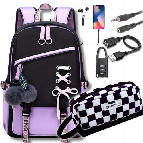 Multi-Functional Youth School Backpack with USB, Lock & Pencil Case - 6-in-1 Large Set