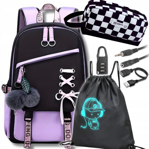 7-in-1 Youth School Backpack Set with USB Charging Port & Security Features