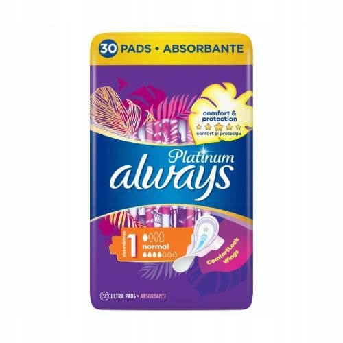  Always Platinum Normal (Size 1) Pads with wings, 30 pieces
