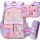 Multicompartmental School Backpack with 180° Opening and 3D Bunny Pencil Case for Girls Grades 1-3
