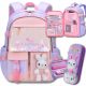 Multicompartmental School Backpack with 180° Opening and 3D Bunny Pencil Case for Girls Grades 1-3