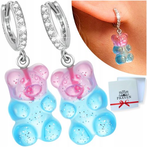  EARRINGS BEARS SILVER HOOPS HANGING JELLY BEARS SILVER 925 FOR GIRL