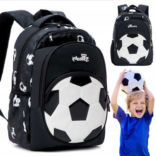 Multi-Compartment Black School Backpack for Grades 1-3, Water-Resistant and Durable