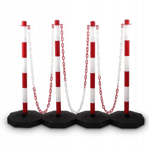  Traffic cones, parking space divider posts with white and red chains