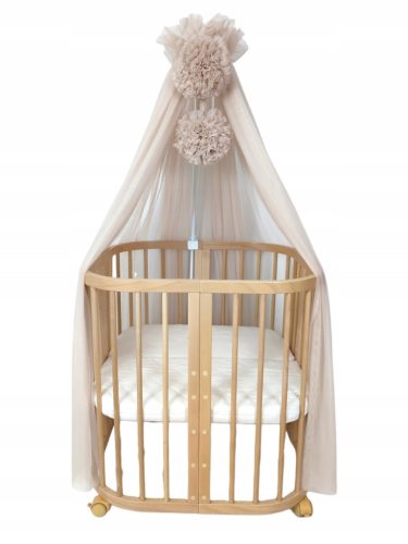  Ciel de lit à pompons pour lit « Tulle beige chaud »
