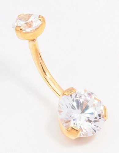  Lovisa - Gold Plated Belly Button Ring Surgical Steel Double Cubic Zirconia