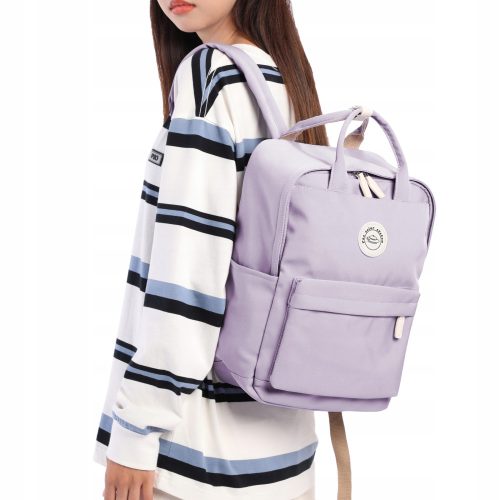  School backpack with multiple compartments. Purple tones