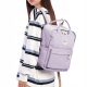  School backpack with multiple compartments. Purple tones