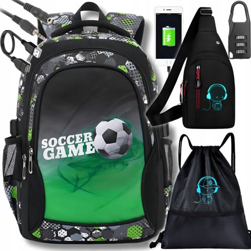 6-in-1 School Backpack Set with USB Charging Port, Lock, Shoulder Bag & Gym Sack