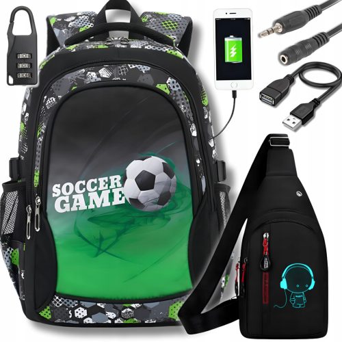 5-in-1 Large School Backpack Set with USB Charging Port & Shoulder Bag