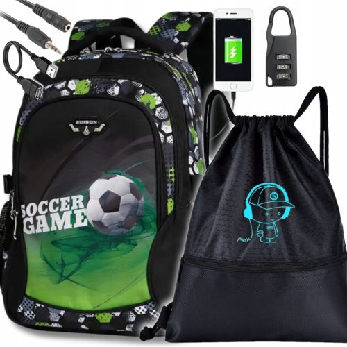 Ultimate School Backpack Set with USB Charging Port, Lock, and Gym Sack for Grades 1-6