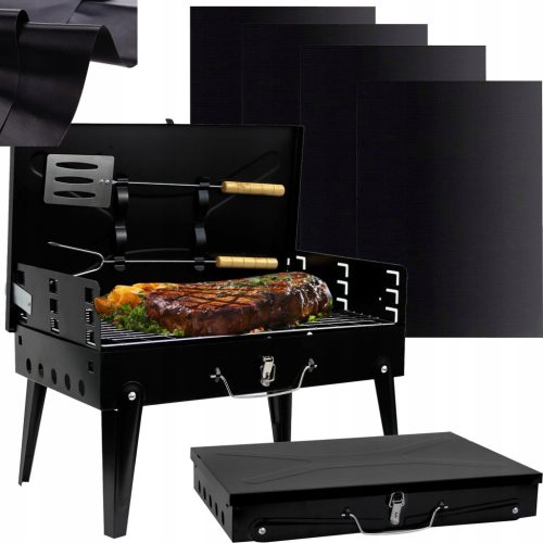  GARDEN TOURIST GRILL FOLDABLE PORTABLE SUITCASE + CUTLERY + 4 x MAT