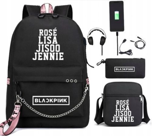 BLACKPINK LISA ROSE JISOO Multi-compartment School Backpack, Black, 4 Years Old