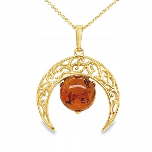  PENDANT silver gold-plated AMBER PENDANT moon lunula GOLD FILM