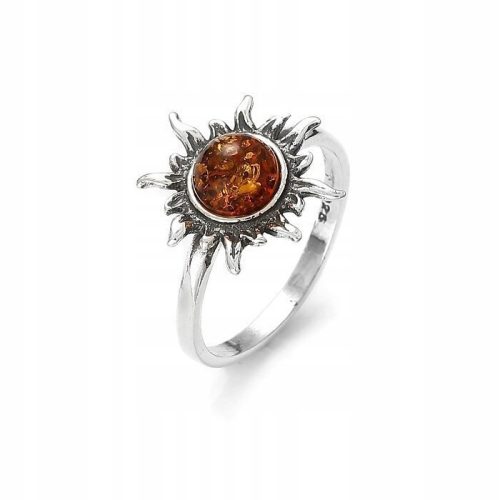  SILVER SUN RING WITH AMBER