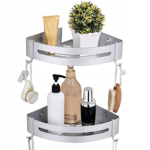  BATHROOM SHELF FOR CORNER SHOWER, SILVER, 2 pcs