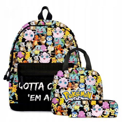  Pokemon Multi-Compartment School Backpack, Black, Blues, Pinks, Yellows and Golds, Multicolor