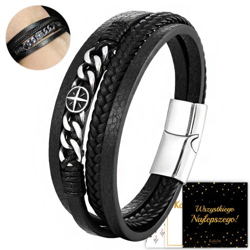  MEN'S WOMEN'S LEATHER BRACELET BLACK KailaArt