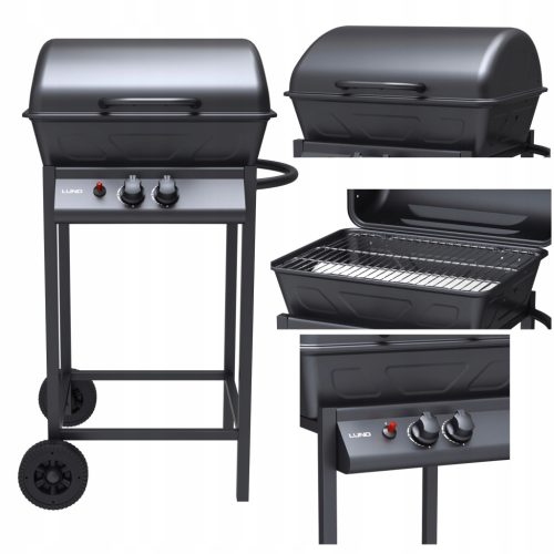  LUND GAS GARDEN GRILL 2 BURNERS 5.5KW BLACK LARGE CHROME GRATE