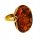  Cognac Amber Ring, Gold-plated Silver