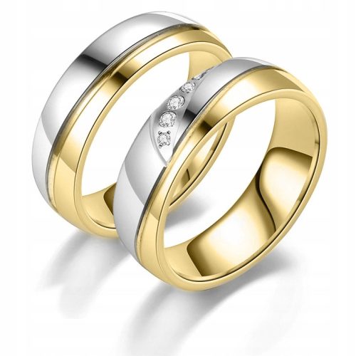  KO8 GOLD SILVER WEDDING RINGS STEEL 316L PAIR