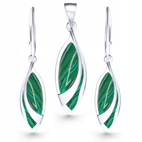  Earrings malachite pendant jewelry set silver 925 box handbag