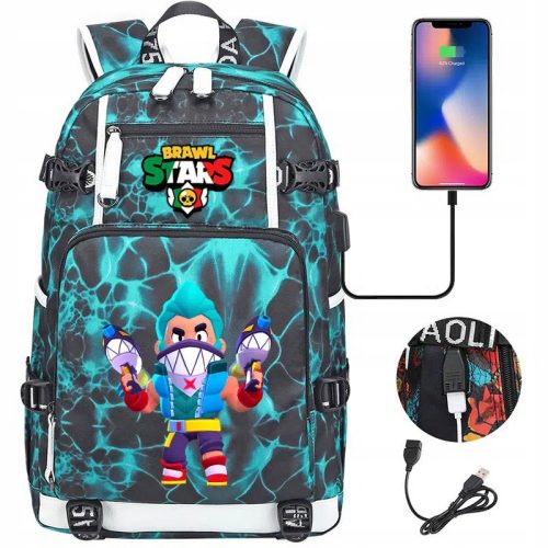  Brawl Stars Sharktooth Colt Backpack with USB charging. Large capacity