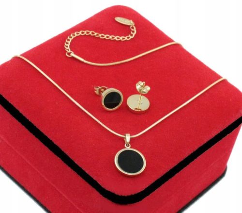  GOLD PLATED JEWELRY SET BLACK SNAKE EYE SURGICAL STEEL