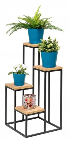  METAL FLOWER STAND LOFT STAND 4 TOPS 67 CM HEIGHT – BLACK/CRAFT OAK