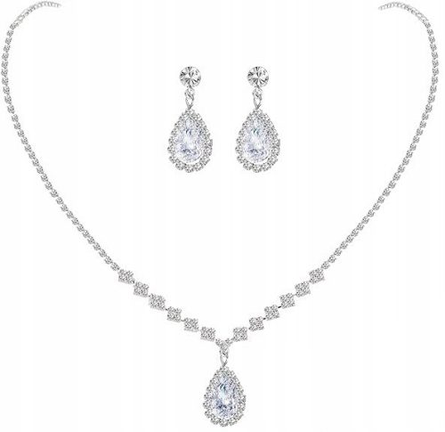  WOMEN'S CRYSTAL NECKLACE with Silver Cubic Zirconia with Hanging Earrings