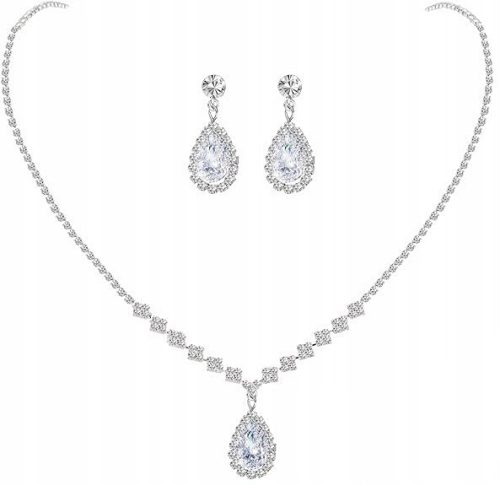  WOMEN'S CRYSTAL NECKLACE with Silver Cubic Zirconia with Hanging Earrings