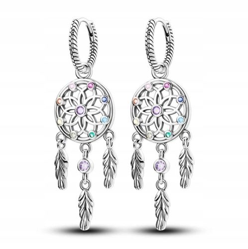  Dream catcher earrings long zircons silver S925 FREE