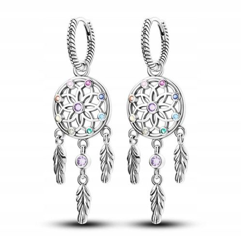  Dream catcher earrings long zircons silver S925 FREE