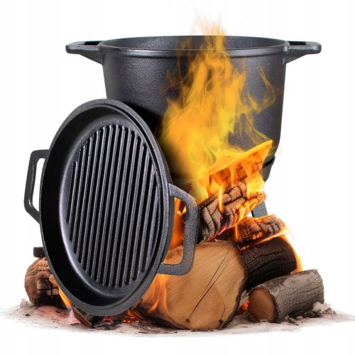  CAST IRON POT WITH FRYING PAN Hungarian hunting pot 8L for CAMPFIRE GRILL