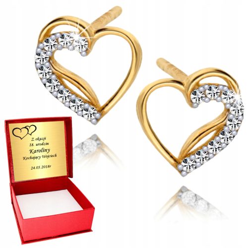  Earrings Gold 333 Hearts with Cubic Zirconia Heart Studs