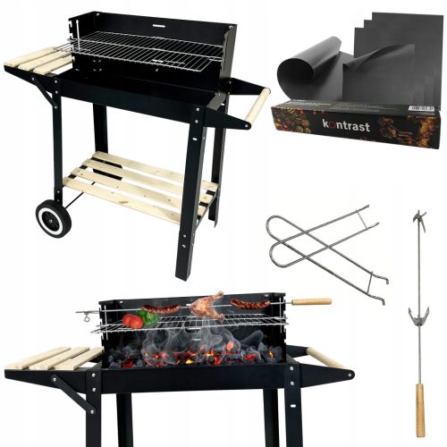  PORTABLE GARDEN CHARCOAL GRILL WITH 2 SHELVES ON WHEELS BBQ 1012