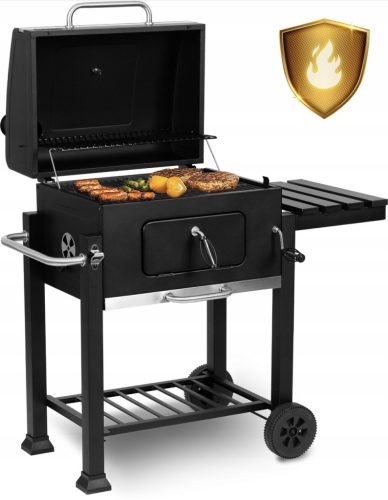  Large BBQ charcoal garden grill with lid and shelves, portable with handle