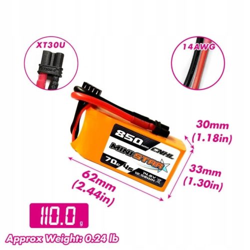  CNHL LiPo Battery 4S 14.8V 850mAh 70C XT30