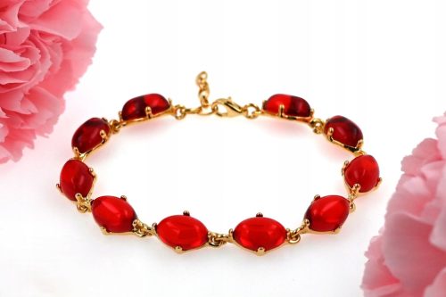  Bracelet with Red BALTIC AMBER, Gold-plated silver