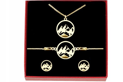  SET MOUNTAINS MOUNTAINS SILVER 925 NECKLACE BRACELET EARRINGS GOLD PLATED 925